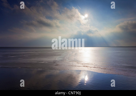 Soleil éclatant à la mer en hiver, l'Allemagne, de Mecklembourg-Poméranie occidentale, Wustrow am Bodden Banque D'Images