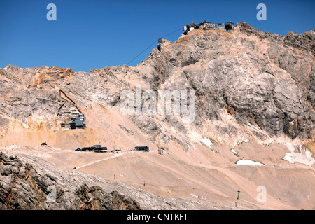 Avec câble Zugspitze gare, vue depuis le sud, plus haute montagne d'Allemagne, l'Allemagne, la Bavière Banque D'Images