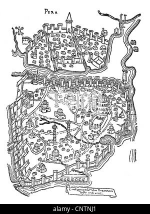 Géographie/voyage, Turquie, Istanbul, vue, après Cristoforo Buondelmonti, 'Liber insularum Archipelagi', Venise, 1422, droits additionnels-Clearences-non disponible Banque D'Images