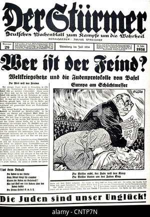 National-socialisme / nazisme, propagande, presse / médias, 'der Stuermer', No. 29, juillet 1934, page de couverture, titre: 'Qui est l'ennemi?', caricature: 'L'Europe sous le couteau de boucher', dessin par FIPS, , droits additionnels-Clearences-non disponible Banque D'Images