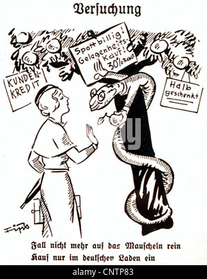 National-socialisme / nazisme, propagande, caricature, 'Versuchung' (tentation), dessin par FIPS, de 'der Stuermer', 1934, ligne: 'Ne tombez plus pour le violon. Acheter seulement dans les magasins allemands.', droits supplémentaires-Clearences-non disponible Banque D'Images