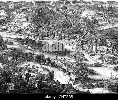 Événements, Grande Guerre turque 1683 - 1699, Siège de Vienne, 1683, gravure contemporaine par Romeyn de Hooghe (1645 - 1708), Empire ottoman, Autriche, guerres, forteresse, siège, garnison impériale sous le commandement du comte Ernst Ruediger von Starhemberg, Turcs sous le Grand Vizier Kara Mustafa Pasha, soldats, militaires, redt, XVIIe siècle, historique, Historique, Rudiger, Rüdiger, personnes, droits-supplémentaires-Clearences-non disponible Banque D'Images