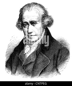 Watt, James, 19.1.1736 - 25.8.1819, ingénieur et inventeur écossais, portrait, gravure en bois, XIXe siècle, Banque D'Images