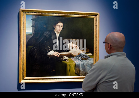 Portrait de jeune homme dans son studio de Lorenzo Lotto (Venise 1480 - Lorette 1556 ca) - dell'Accademia Belle Arti - sestiere Dorsoduro, Venise - Italie Banque D'Images