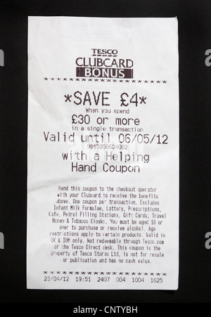 Clubcard Tesco ou un coupon coupon de réduction Banque D'Images