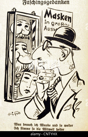 National-socialisme / nazisme, propagande, caricature, 'Faschingsgedanken' (Carnival Thoughts), dessin par FIPS, de 'der Stuermer', 1934, ligne: 'Je n'ai pas besoin d'un masque ou d'autre substance. Comme je suis, je suis assez drôle.", droits supplémentaires-Clearences-pas disponible Banque D'Images