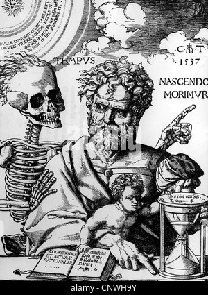 Mort, allégorie sur la transition de la vie humaine, gravure en cuivre par Cornelis Teunissen, 1537, droits additionnels-Clearences-non disponible Banque D'Images