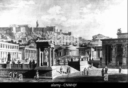 Géographie / voyage, Grèce, Athènes, agora, vue, 5e siècle av. J.-C., reconstruction, gravure de bois après dessin par Joseph Buehlmann, fin du 19e siècle, marché, marchés, place de marché, gens, monde antique, temps anciens, hellènes, hellènes, bâtiment, bâtiments, architecture, archéologie, archéologie, Europe du Sud-est, Balkans, péninsule des Balkans, historique, historique, historique, historique, historique, ancien monde, Clearences-non disponible-droits supplémentaires Banque D'Images