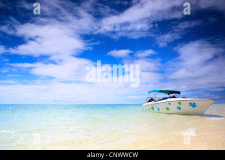 Paradis tropical. Plage de sable blanc, océan turquoise et bleu ciel., Maurice, océan Indien Banque D'Images