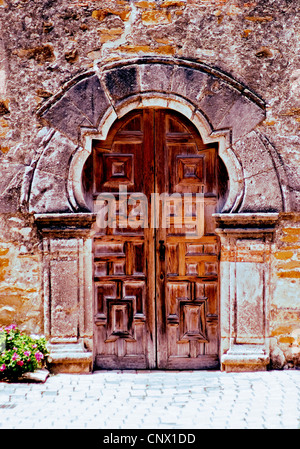 Détail de la porte de Mission Espada à San Antonio, TX. Banque D'Images