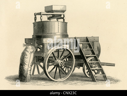 Circa 1870 gravure, Garrett & Son's Improved Moulin en pierre pour moudre le blé. Banque D'Images