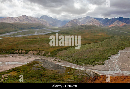 Vue aérienne de Denali Nationalpark durant une tempête, USA, Alaska, Denali Nationalpark Banque D'Images