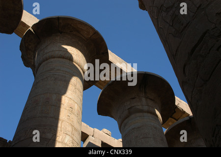 Salle hypostyle de l'enceinte d'Amon Re dans le complexe du temple de Karnak à Louxor, Egypte. Banque D'Images