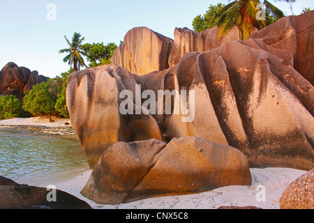 Formation de granit sur la plage Anse Grande Source, La Digue, Seychelles Banque D'Images