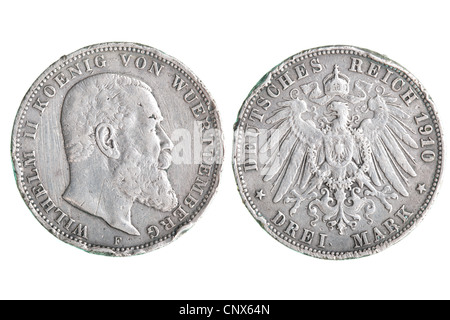 Argenterie ancienne Allemagne coins (1910) isolées sur fond blanc Banque D'Images