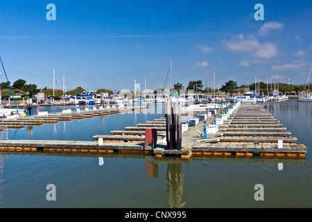 Rangées de couchettes vides sous un ciel bleu avec des nuages à la San Leandro Marina sur la baie de San Francisco, Californie. Banque D'Images