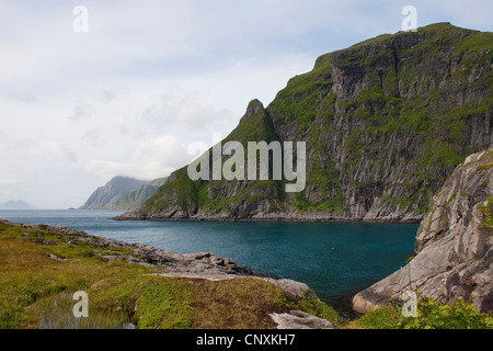 Vue de roches du littoral et de la mer, de la Norvège, îles Lofoten Banque D'Images