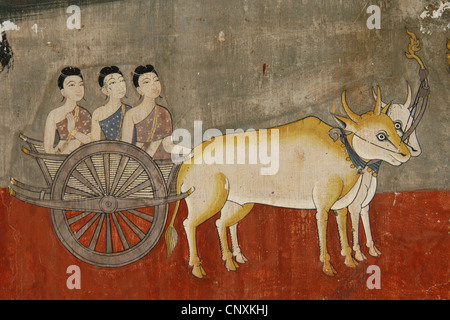 Ramayana. Peinture murale avec les scènes de l'épopée Hindoue dans le Palais Royal à Phnom Penh, Cambodge. Banque D'Images