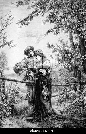 Les jeunes amoureux, historique de la gravure, 1888 Banque D'Images