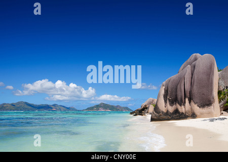 Les roches de granit au tropical beach, Seychelles, Anse Source d'argent, La Digue Banque D'Images