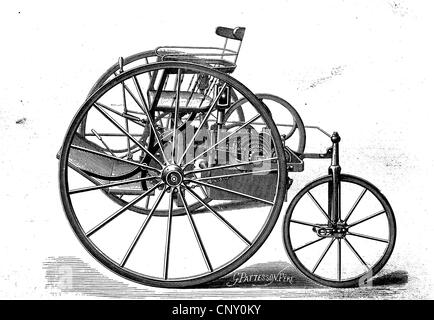 Projet de tricycle par William Ayrton et John Perry, vers 1880, la première voiture électrique Banque D'Images
