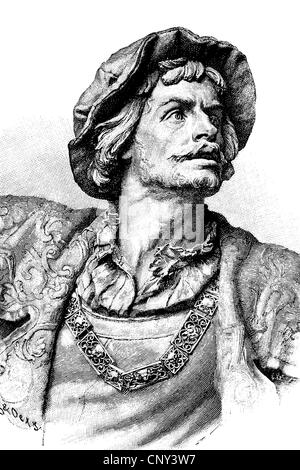 Ulrich von Hutten, 1488 - 1523, l'humaniste, considéré le premier chevalier libre impériale du Saint Empire Romain, historique illustrat Banque D'Images