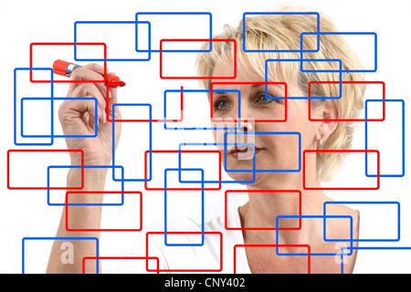 Dessin femme est une carte mentale. Schéma de l'organisation, structure de l'organisation. Banque D'Images