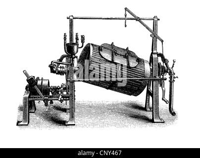 Machine de finition, lave-linge à tambour, illustration historique, gravure sur bois, vers 1888 Banque D'Images