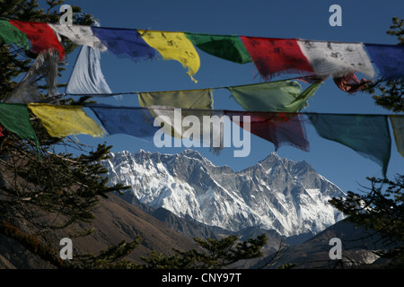 Face Sud du Mont Lhotse (8 516 m) dans la région de Khumbu dans l'Himalaya, au Népal. Vue du Monastère de Tengboche. Banque D'Images