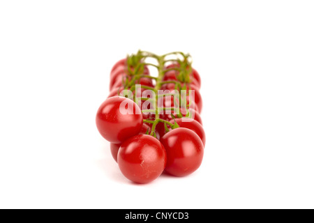 Tomates cerise isolé sur fond blanc Banque D'Images