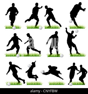 Joueurs de football jeu de silhouettes Banque D'Images