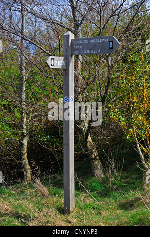 Pennine Bridleway panneau. Le Thrang, Mallerstang, Cumbria, Angleterre, Royaume-Uni, Europe. Banque D'Images