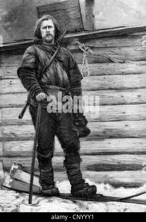 Nansen, Fridtjof, 10.10.1961 - 13.5.1930, explorateur polaire norvégien, pleine longueur, sur le ski, gravure sur bois, 1896, Banque D'Images