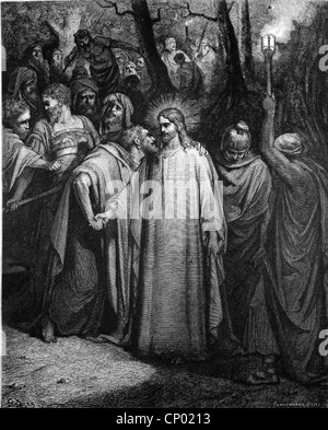 La religion, le christianisme, Jésus Christ, scène, trahi par Judas Iscariot, gravure sur bois par Gustave Dore (1832 - 1883), auteur de l'artiste n'a pas à être effacée Banque D'Images