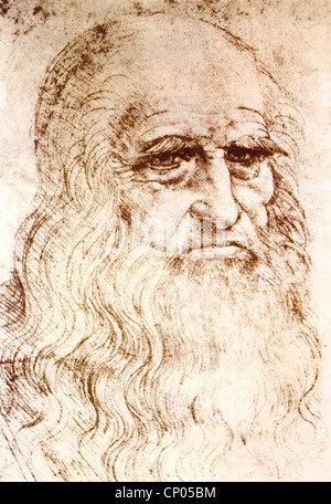 LEONARDO DA VINCI (1452-1519) mathématicien de la Renaissance italienne - self portrait en craie rouge sur 1514 Banque D'Images