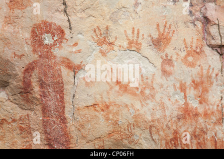 Pinturas Rupestres (peintures) à Cerro Azul, Guaviare, Colombie, haut de la gamme Chiribiquete Banque D'Images