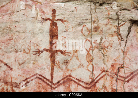 Pinturas Rupestres (peintures) à Cerro Azul, Guaviare, Colombie, haut de la gamme Chiribiquete Banque D'Images