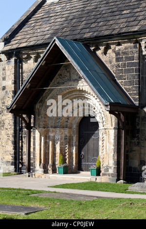 St Jean le Baptiste Adel, l'Église d'Angleterre, la plus ancienne église normande au Royaume-Uni Banque D'Images