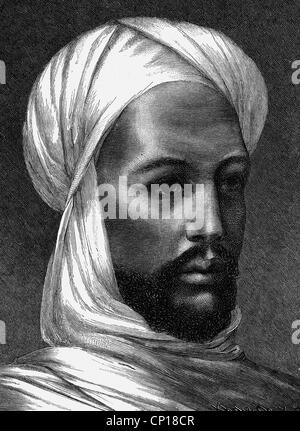 Muhammad Ahmad bin Abd Allah, 12.8.1844 - 22.6.1885, insurgé soudanais, portrait, gravure de bois, XIXe siècle, Banque D'Images