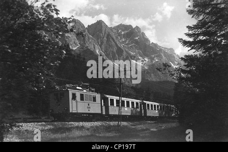 Transport / transport, chemin de fer, chemin de fer de montagne, chemin de fer à crémaillère bavarois, sur le cours d'Eibsee, années 1920, , droits supplémentaires-Clearences-non disponible Banque D'Images