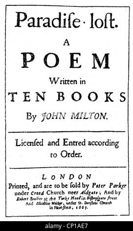 Milton, John, 9.12.1608 - 8.11.1674, auteur/écrivain britannique (poète), 'Paradise Lost', première édition, imprimé par Peter Parker, Londres, 1667, Banque D'Images