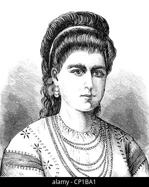 Elisabeth, 29.12.1843 - 2.3. 1916, Reine Consort de Roumanie 26.3.1881 - 10.10.1914, portrait, gravure en bois, vers 1885, Banque D'Images