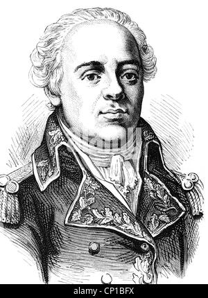 Menou, Jacques François Baron de, 1750 - 13.8.1810, général français, portrait, gravure en bois par J. Claye, 19ème siècle, Marechal de Camp 1789, mission à Vendée 1793, commandant de l'armée de l'intérieur 1795, campagne française en Egypte et Syrie 1799 - 1801, converti en Islam, musulman Abdullah, Le commandement suprême en Egypte 1800/1801, capitulation de l'armée de campagne, gouverneur du Piémont, Banque D'Images