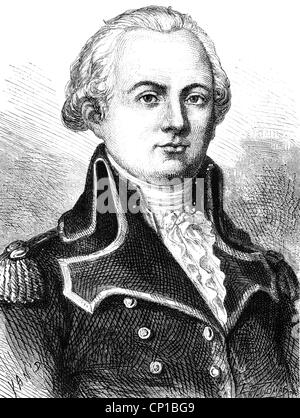 Menou, Jacques François Baron de, 1750 - 13.8.1810, général français, portrait, gravure en bois, 19ème siècle, Marechal de Camp 1789, mission à Vendée 1793, commandant de l'armée de l'intérieur 1795, campagne française en Egypte et Syrie 1799 - 1801, convertir en Islam, mousseline Abdullah, commandement suprême en Egypte 1800/1801, Capitulation de l'armée de campagne, gouverneur du Piémont, Banque D'Images