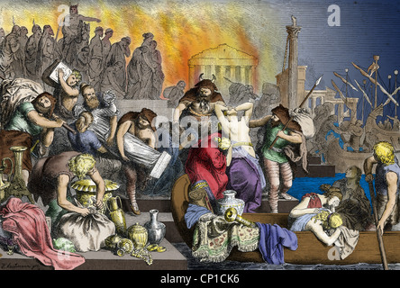 Monde antique, période migratoire, vandales après le pillage de Rome 455, après dessin de H. Leutemann, coloré, gravure en bois, 19e siècle, droits additionnels-Clearences-non disponible Banque D'Images