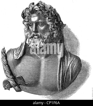 Zeus (latin: Jupiter), roi grec, portrait, Zeus de Dodona, gravure en bois après un buste en bronze, XIXe siècle, Banque D'Images