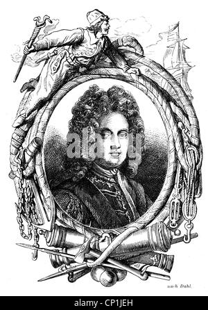 Mordtante, Charles, 1658 - 25.10.1735, 3ème comte de Peterborough, homme politique et général anglais, portrait, gravure de bois, XIXe siècle, Banque D'Images