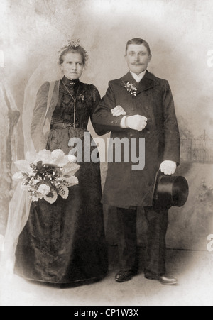 Personnes, mariage, couple de mariage, carte de cabinet, vers 1890, droits supplémentaires-Clearences-non disponible Banque D'Images