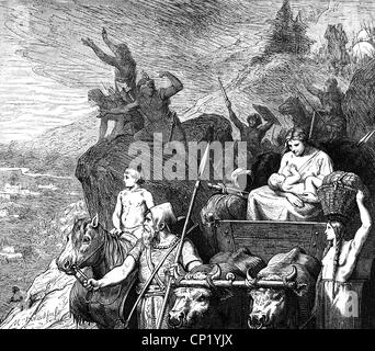 Monde antique, période de migration, germanique traversant les Pyrénées au 5ème siècle, gravure de bois, 19ème siècle, migration, peuple germanique, Espagne, péninsule ibérique, monde antique, temps anciens, antiquité, Empire romain, historique, historique, monde antique, droits additionnels-Clearences-non disponible Banque D'Images