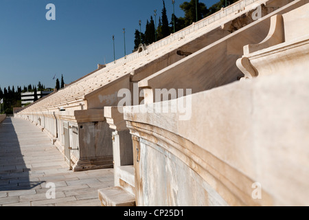 Vue détaillée les stands des stade Panathénaïque, également connu sous le nom de Kallimarmaro. Athènes, Grèce. Banque D'Images